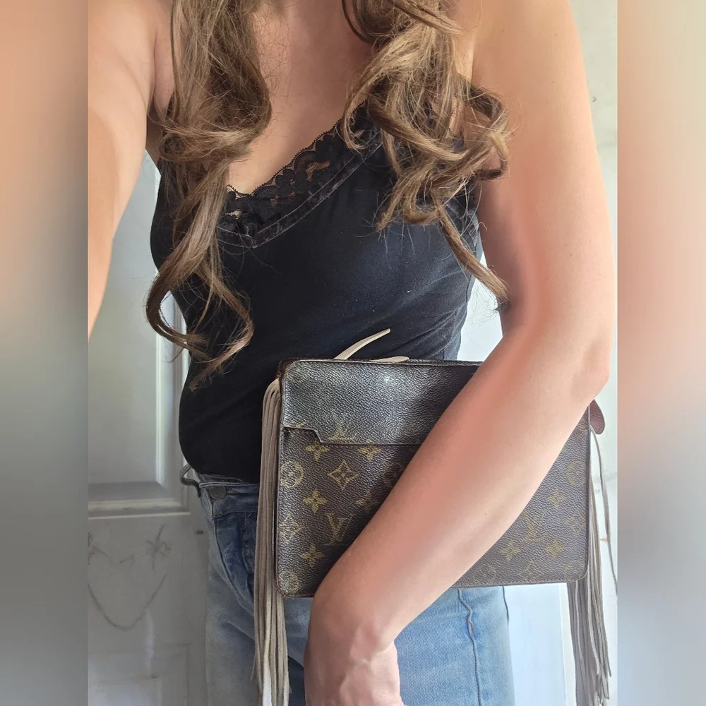 Upcycled LV LOUIS VUITTON Westerncore Clutch Pouch Bag Formal Monogram Tassel - Picture 12 of 15